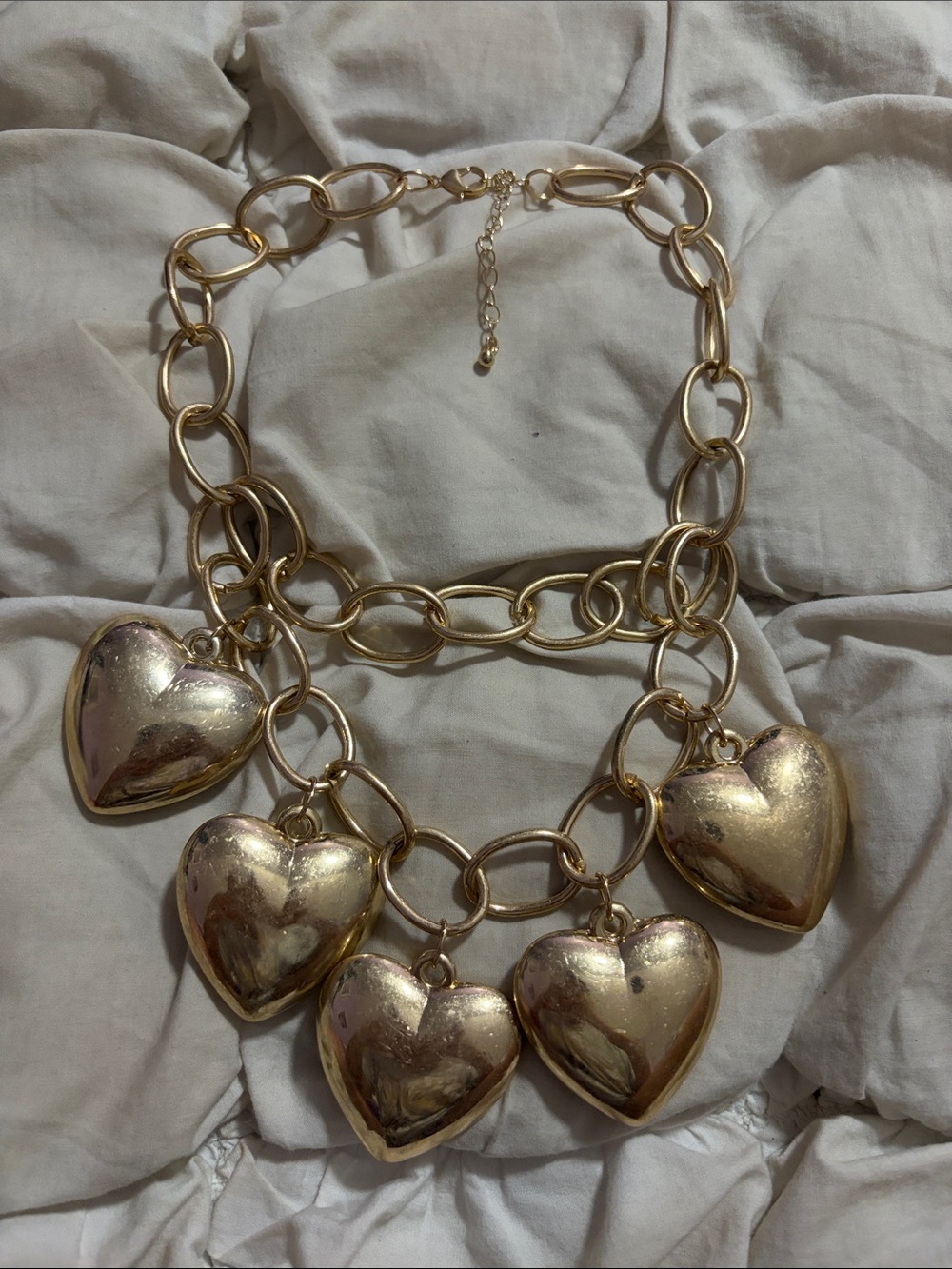 Free People Bold Gold Tone Layered Puffed Heart Charm Statement Necklace Boho Ch